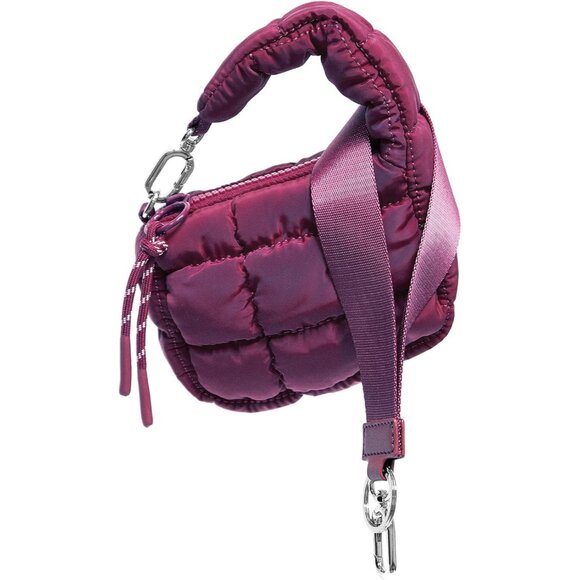 Women's Red Mini Cute Quilted Wristlet Charm Gift Pouch Puffer Evening Bag - Picture 5 of 7